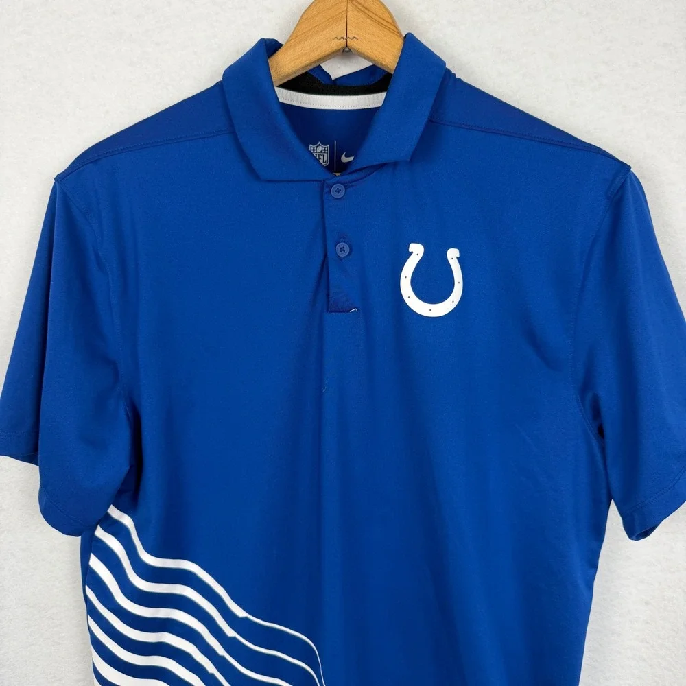 Nike Indianapolis Colts Dri-FIT Polo Shirt Mens‎ Medium Blue White Striped NFL